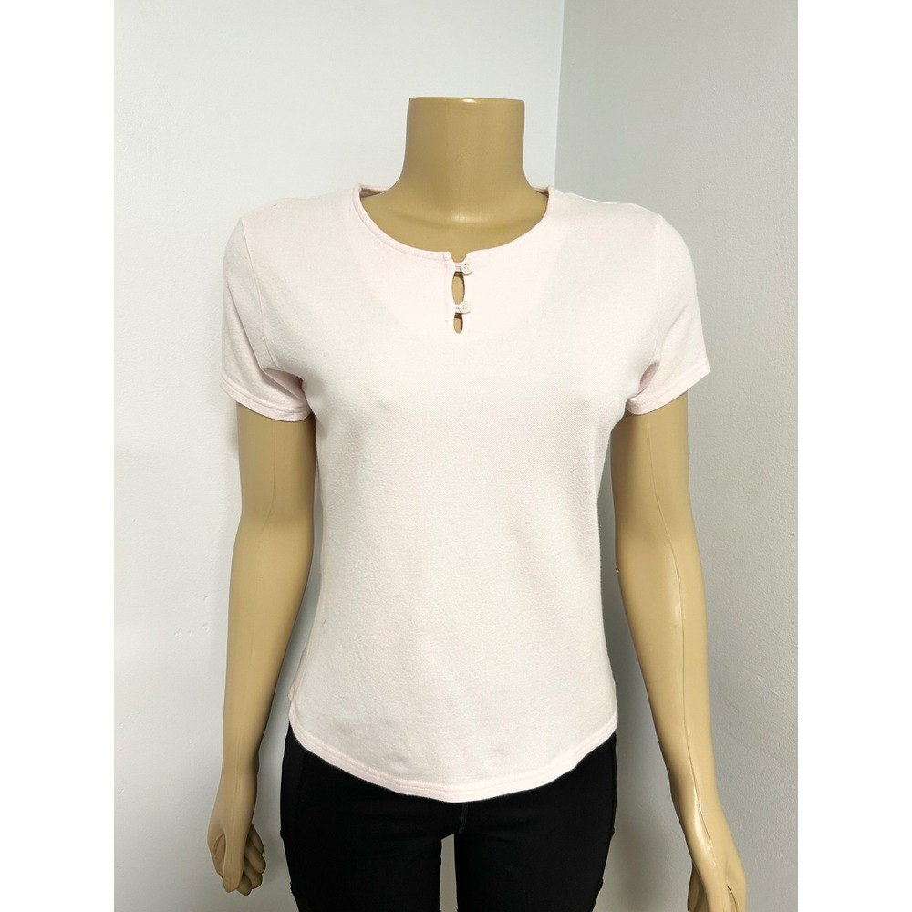 Outer Banks Pink Keyhole Button Neck Short Sleeve Pique Top Small COQUETTE